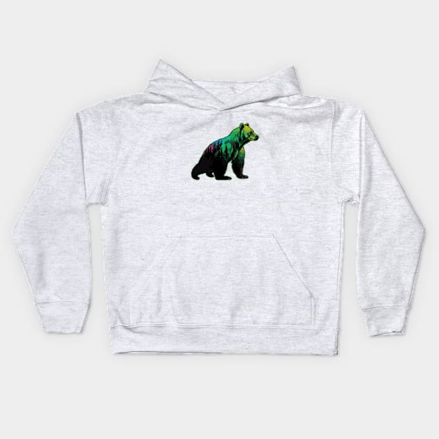 Bear Forest Double Exposure Kids Hoodie by ZombieTeesEtc